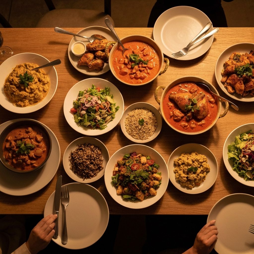 Diverse international food spread with dishes from various world cuisines