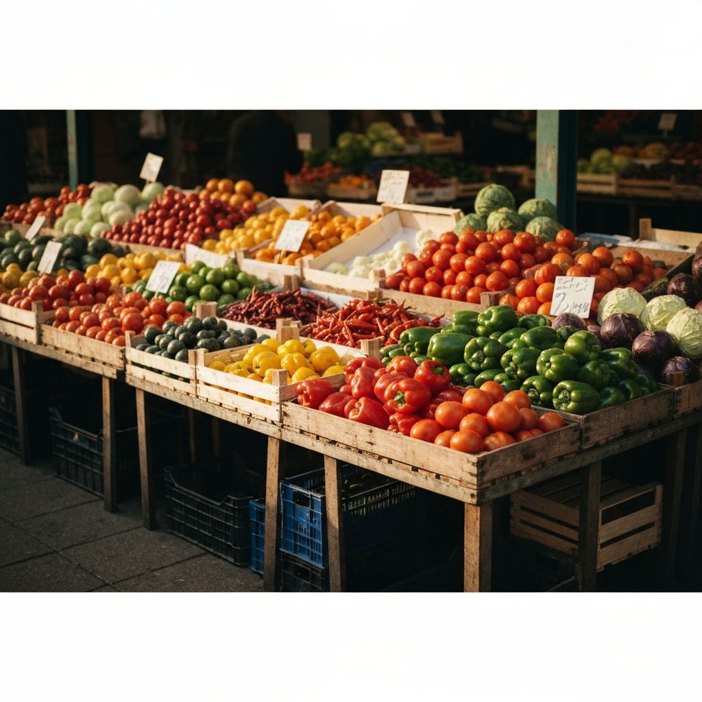 Traditional market produce with vegetables and fruits
